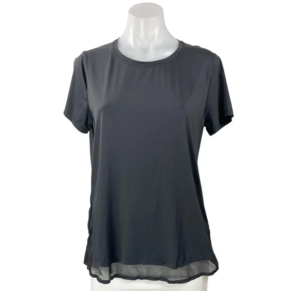 Athleta Women's Black Mesh Short Sleeve Yoga Athletic T Shirt Tee Top Size M